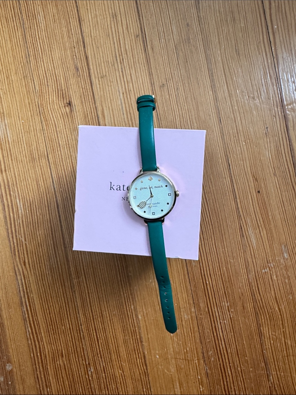 Kate  Spade Green Leather Strap Tennis “Game, Set, Match” Watch